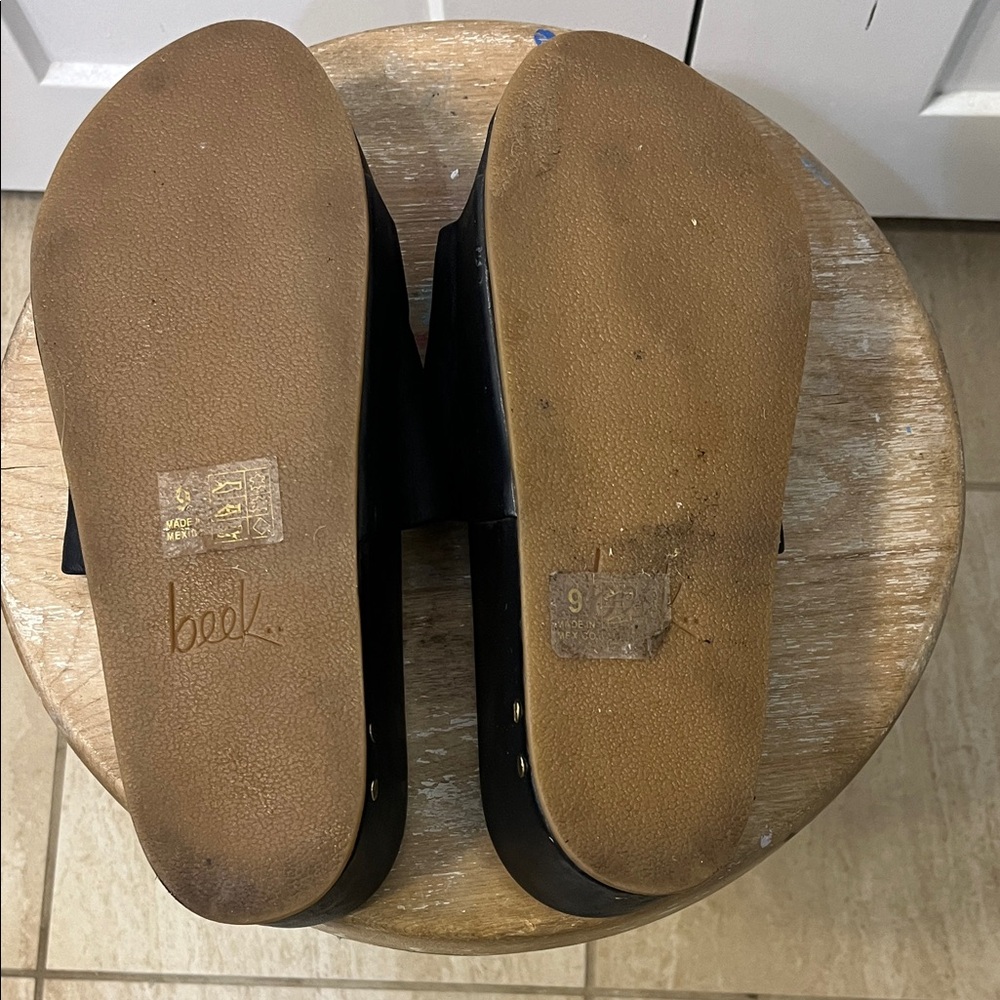 beek Pelican Leather Platform Black Women's Slide Sandals - Picture 9 of 16